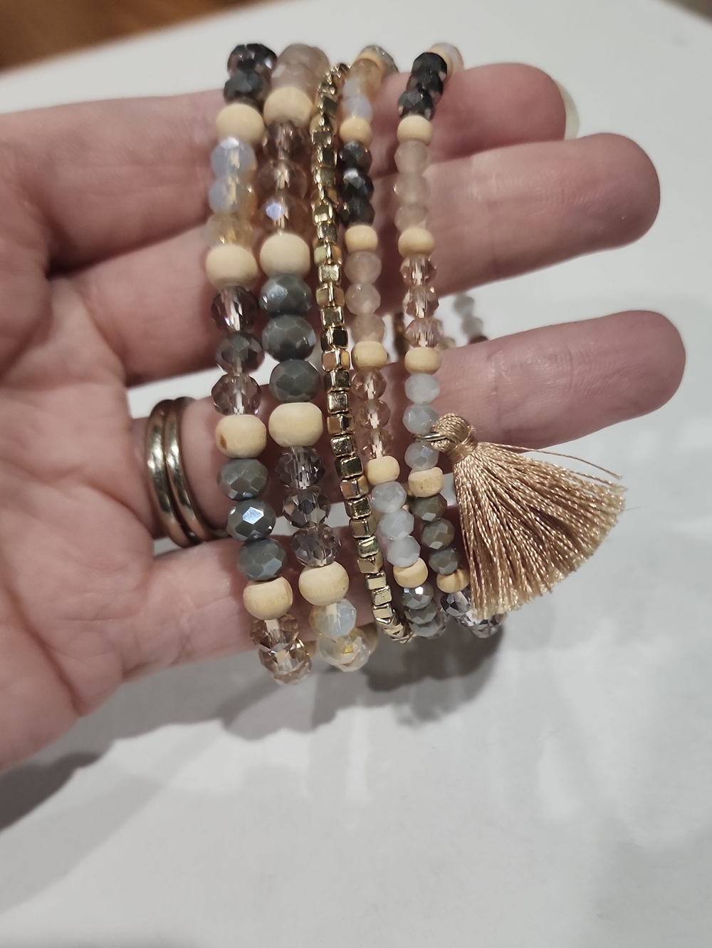 Maurices Neutral Beaded Wrap Bracelet with Gold Accents and Tassel